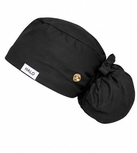 Noir Satin Lined Scrub Cap for Long Hair
